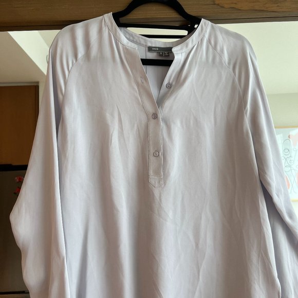 Vince Silk Half Button Down Blouse in Lilac - Picture 2 of 6